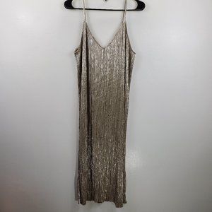 & Other Stories Mettalic Gold Ribbed Slip Dress